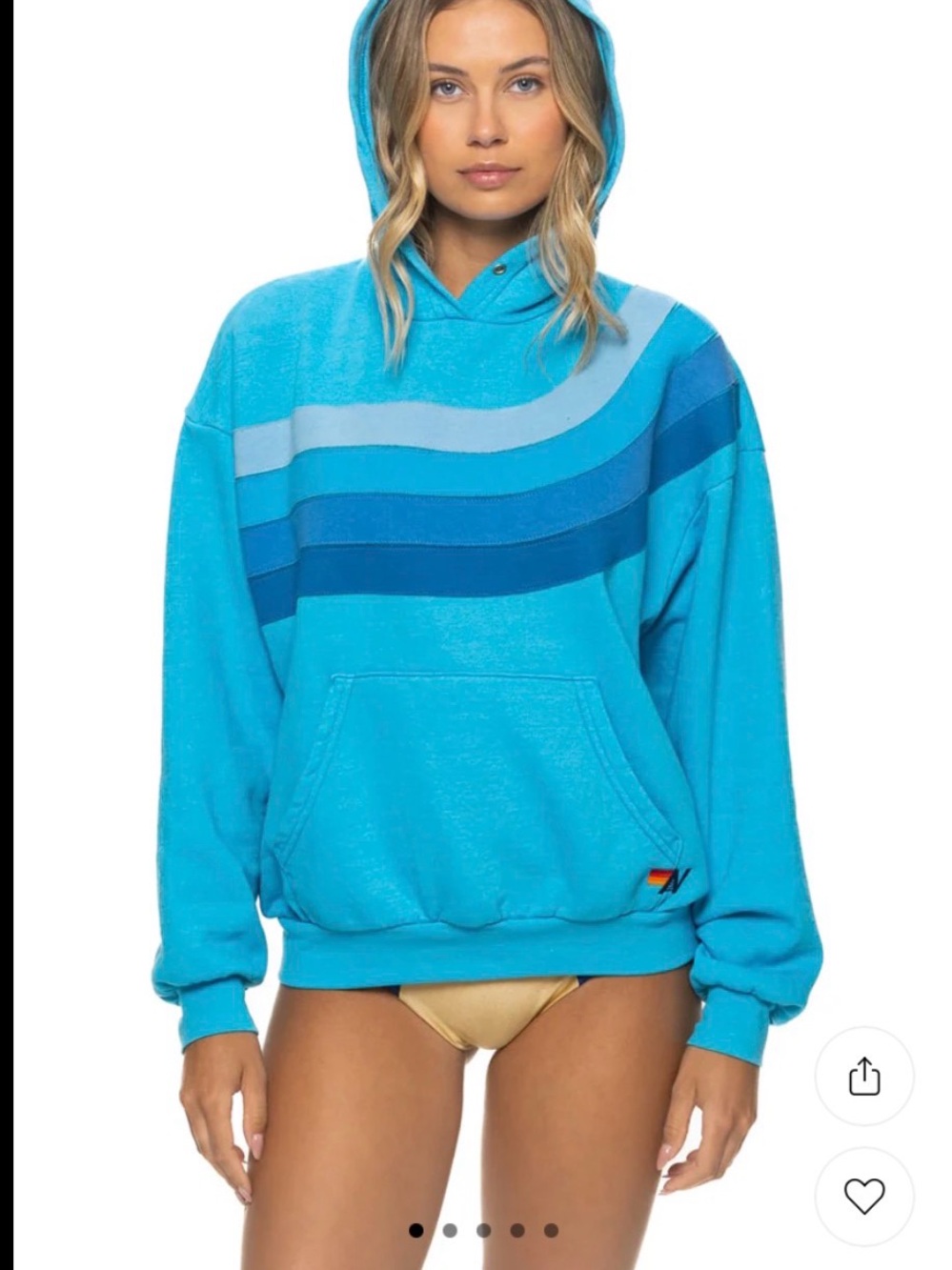 Aviator Nation aqua Neon Blue Hoodie with Gradient Blue Stripes